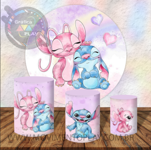PAINEL E TRIO ANGEL E STITCH TECIDO   MALHA  PREMIUM  