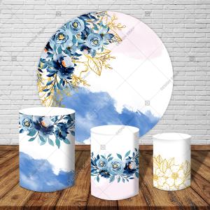 PAINEL E TRIO FLORAL AZUL TECIDO   MALHA  PREMIUM  