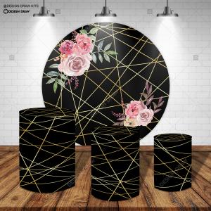 PAINEL E TRIO FLORAL ESCURO TECIDO   MALHA  PREMIUM  