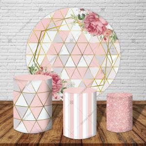 PAINEL E TRIO FLORAL ROSA TECIDO   MALHA  PREMIUM  