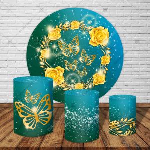 PAINEL E TRIO FLORAL VERDE TECIDO   MALHA  PREMIUM  