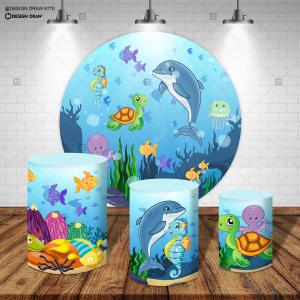 PAINEL E TRIO FUNDO DO MAR TECIDO   MALHA  PREMIUM  