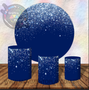 PAINEL E TRIO GLITTER AZUL TECIDO   MALHA  PREMIUM  