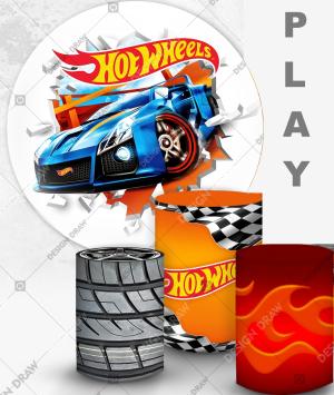 PAINEL E TRIO HOT WHEELS TECIDO   MALHA  PREMIUM  