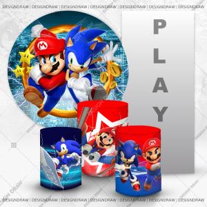 PAINEL E TRIO MARIO X SONIC TECIDO   MALHA  PREMIUM  
