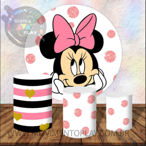 PAINEL E TRIO MINNIE TECIDO   MALHA  PREMIUM  