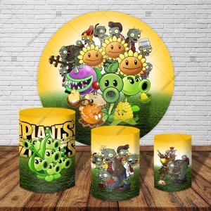 PAINEL E TRIO PLANTS VS ZOMBIES TECIDO   MALHA  PREMIUM  