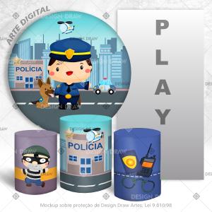PAINEL E TRIO POLÍCIA CUTE TECIDO   MALHA  PREMIUM  