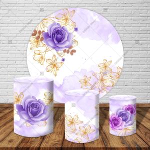 PAINEL E TRIO FLORAL ROXO LILÁS TECIDO   MALHA  PREMIUM  
