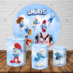 PAINEL E TRIO SMURFS TECIDO   MALHA  PREMIUM  