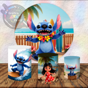 PAINEL E TRIO STITCH O FILME TECIDO   MALHA  PREMIUM  