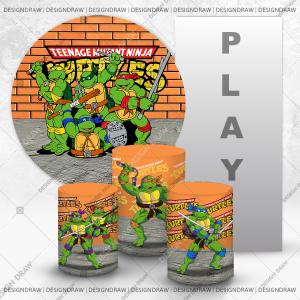 PAINEL E TRIO TARTARUGAS NINJAS TECIDO   MALHA  PREMIUM  