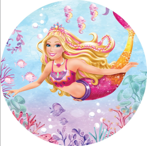 PAINEL REDONDO BARBIE SEREIA TECIDO   MALHA  PREMIUM  