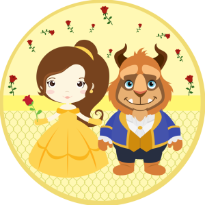 PAINEL REDONDO BELA E A FERA CUTE TECIDO   MALHA  PREMIUM  