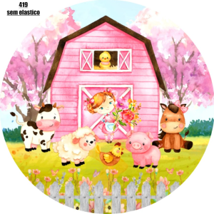 PAINEL REDONDO FAZENDINHA ROSA TECIDO   MALHA  PREMIUM  