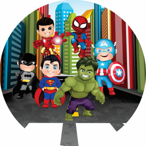 PAINEL REDONDO HEROÍS BABY CUTE TECIDO   MALHA  PREMIUM  